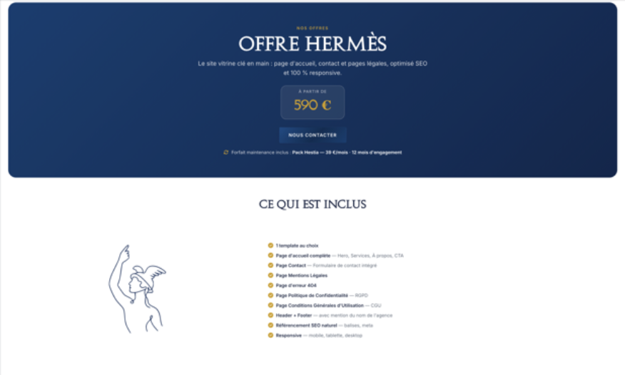 Offre Hermès — Le site vitrine clé en main à partir de 590 €